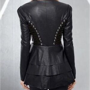 Venus Faux Leather jacket with tied back and ruffle bottom M